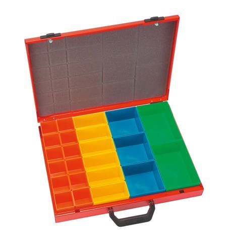 Metalna kutija za sortiranje SK23 450x345x68 – čvrsta metalna kutija s pretincima za organizirano pohranjivanje vijaka, matica i sitnog pribora.
