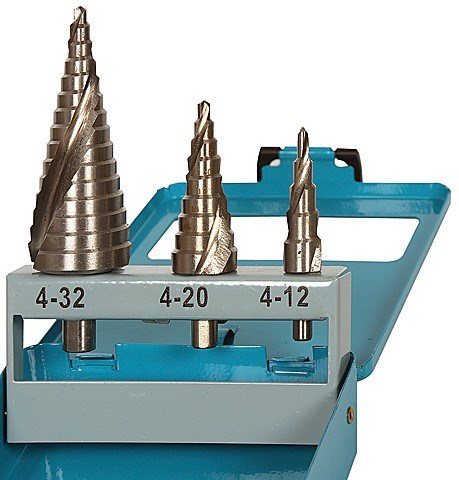 STUPNJASTO SVRDLO SET 3 KOMADA SS-3SP - HSS spiralno stupnjasto svrdlo (razvrtalo) s TiN premazom za metal, set od 3 komada za Ø 4-32 mm.