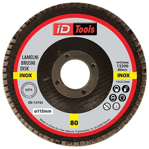 BRUSNA PLOČA Ø115MM ZA INOX SET 5 DIJELOVA BDL-5-115I – Lamelni brusni disk s cirkonijem za profesionalnu obradu metala.
