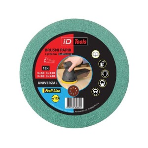 Set od 12 okruglih brusnih papira s čičkom promjera 115 mm različitih granulacija namijenjenih za montažu na brusni tanjur.