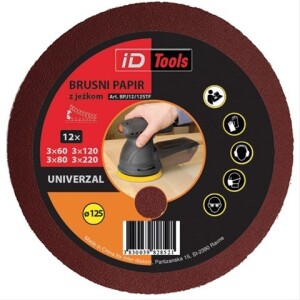 BRUSNI PAPIR ČIČAK Ø125mm BPJ12-125TF – Set od 12 okruglih brusnih papira s čičak prihvatom za drvo i metal.