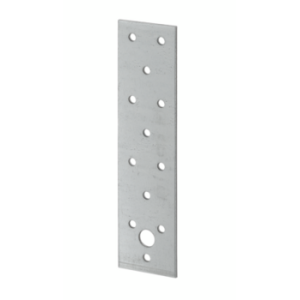 Perforirana metalna spojna ploča 80 x 240 mm montirana vijcima na spoju dviju masivnih drvenih greda.