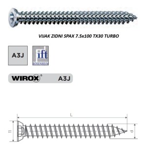 ZIDNI VIJAK SPAX 7.5X100 TX30 Turbo vijak 7.5X100