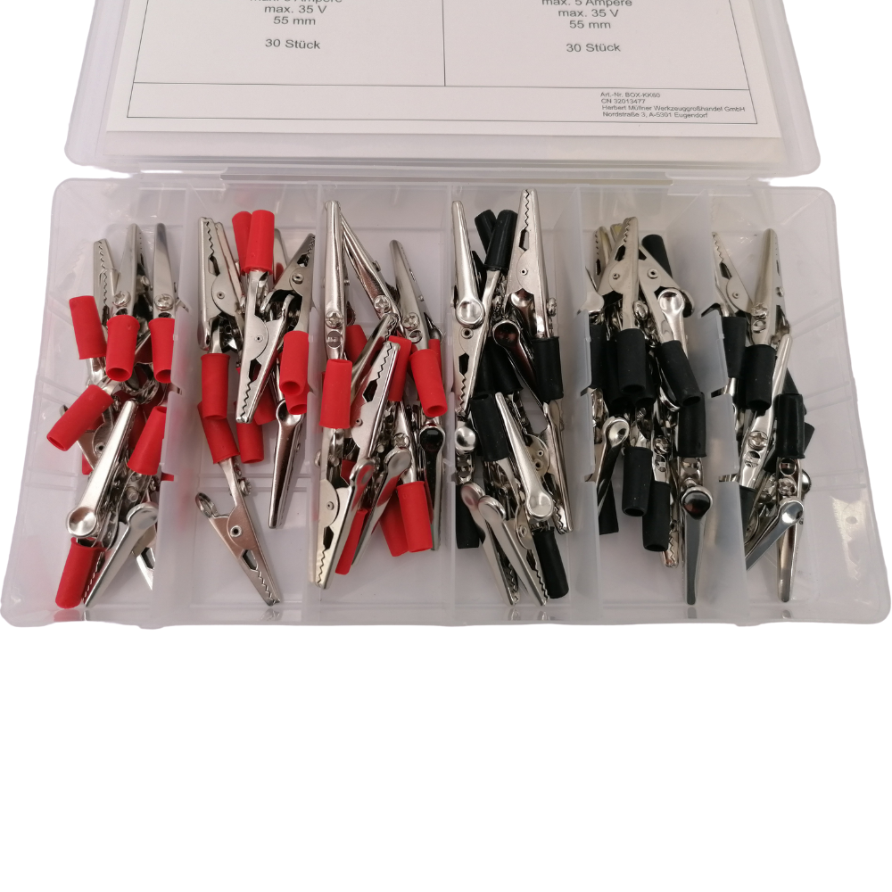 ELEKTRO SPOJE / ŠTIPALJKE – KROKODIL SET OD 60 KOMADA BOX-KK60