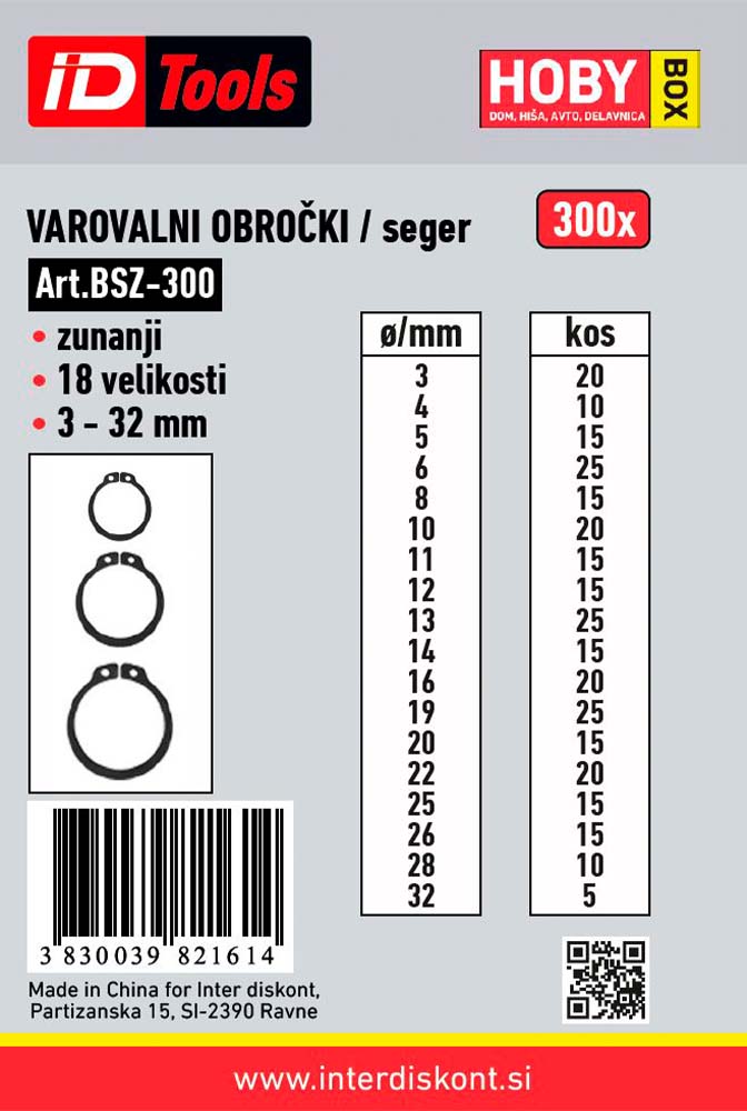 SEGER SIGURNOSNI PRSTENI VANJSKI BSZ-300 – SET OD 300 KOMADA
