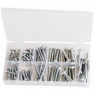 VIJCI SA METRIČNIM NAVOJEM ŠESTOKUT SET BOX OD 125 DIJELA GS125 asortiman šesterokutnih vijaka s maticama u praktičnom PVC organizatoru.