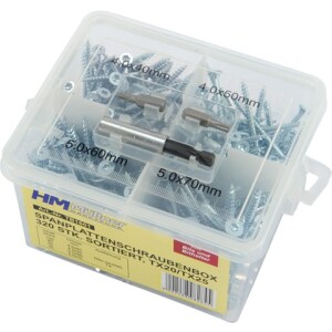 VIJCI ZA DRVO TORX PVC BOX 320-DIJELNI SET TB1601 asortiman vijaka različitih dimenzija s TORX prihvatom u organizatoru.