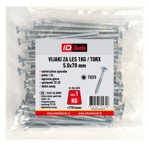 VIJCI ZA DRVO 5 X 70 TX25 1KG VL-1KG-5070 od kaljenog čelika za drvene konstrukcije.